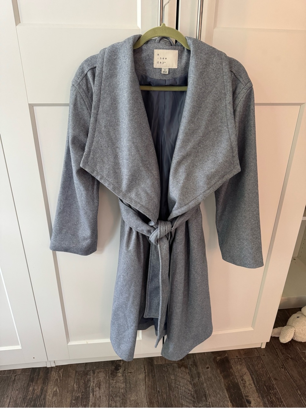 a new day Light Gray Draped Trench Coat with Tie Waist
